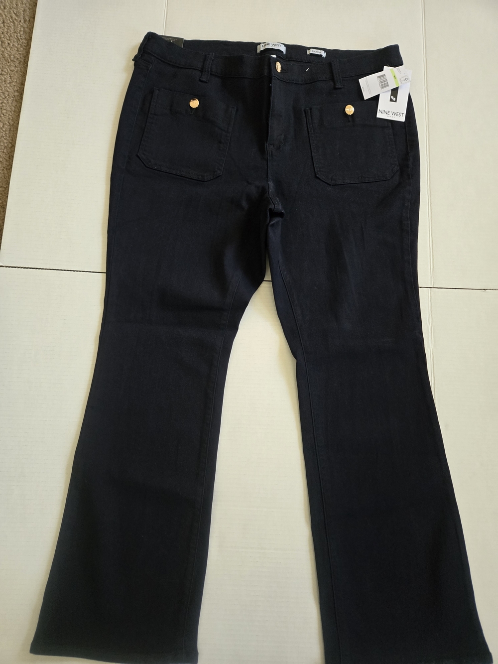Nine West Navy Wide-Leg Flare Jeans with Gold-Tone Buttons